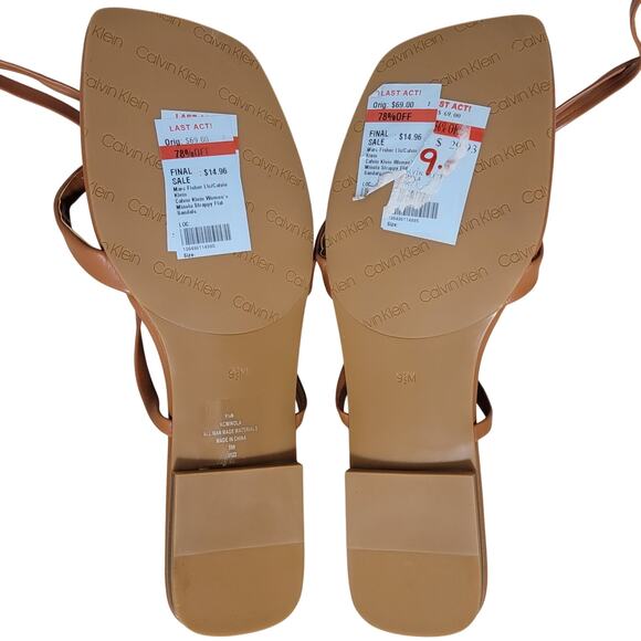 Calvin Klein Women Minola Flat Ankle Tie Thong Sandals Size US 9.5M Brown - Picture 5 of 5